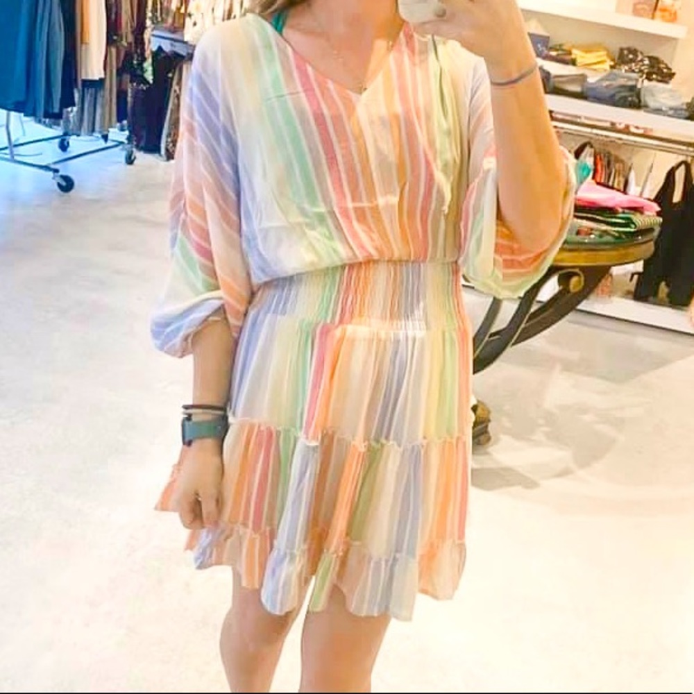 Entro striped smocked waist dress